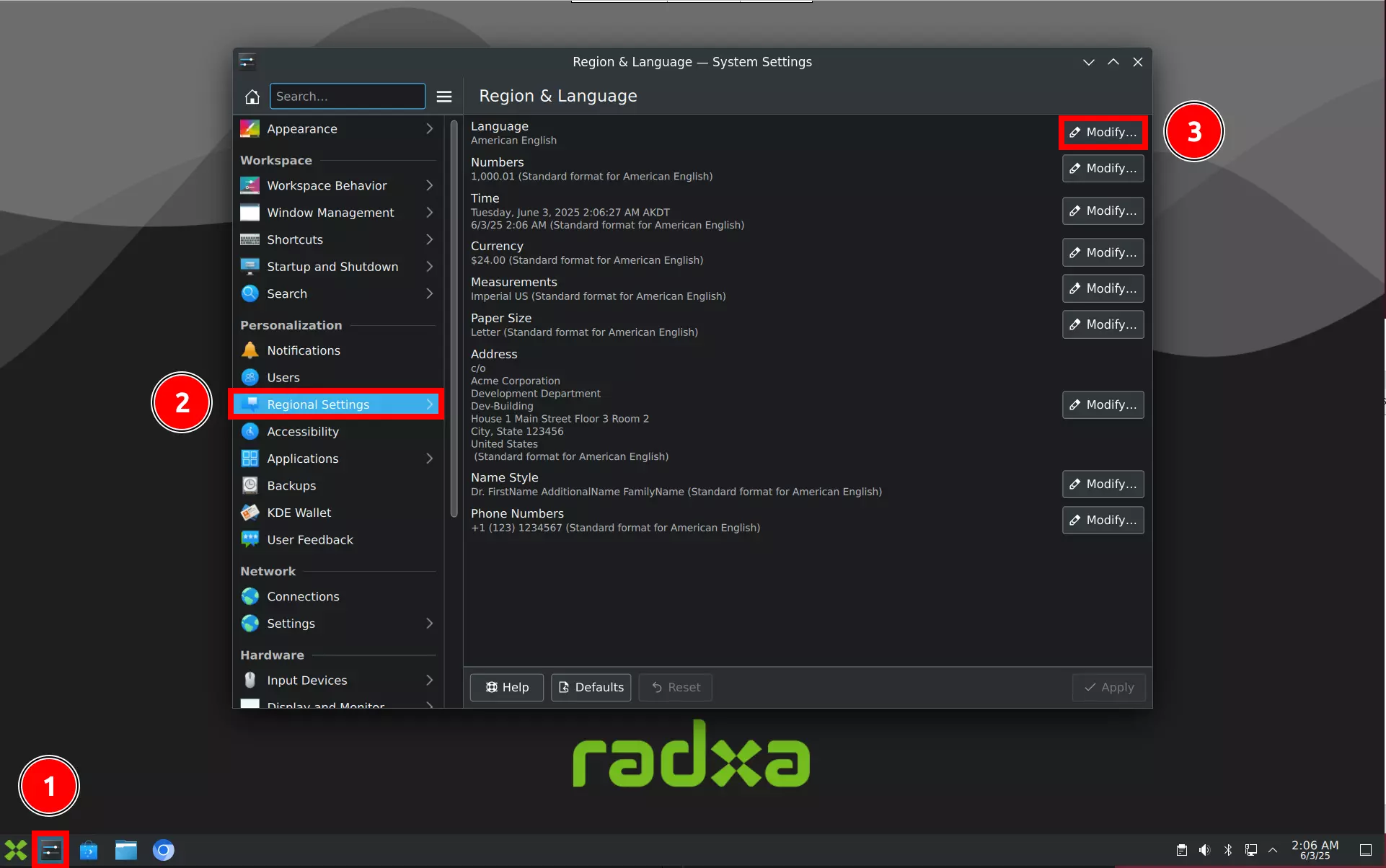 System Settings - Regional Settings