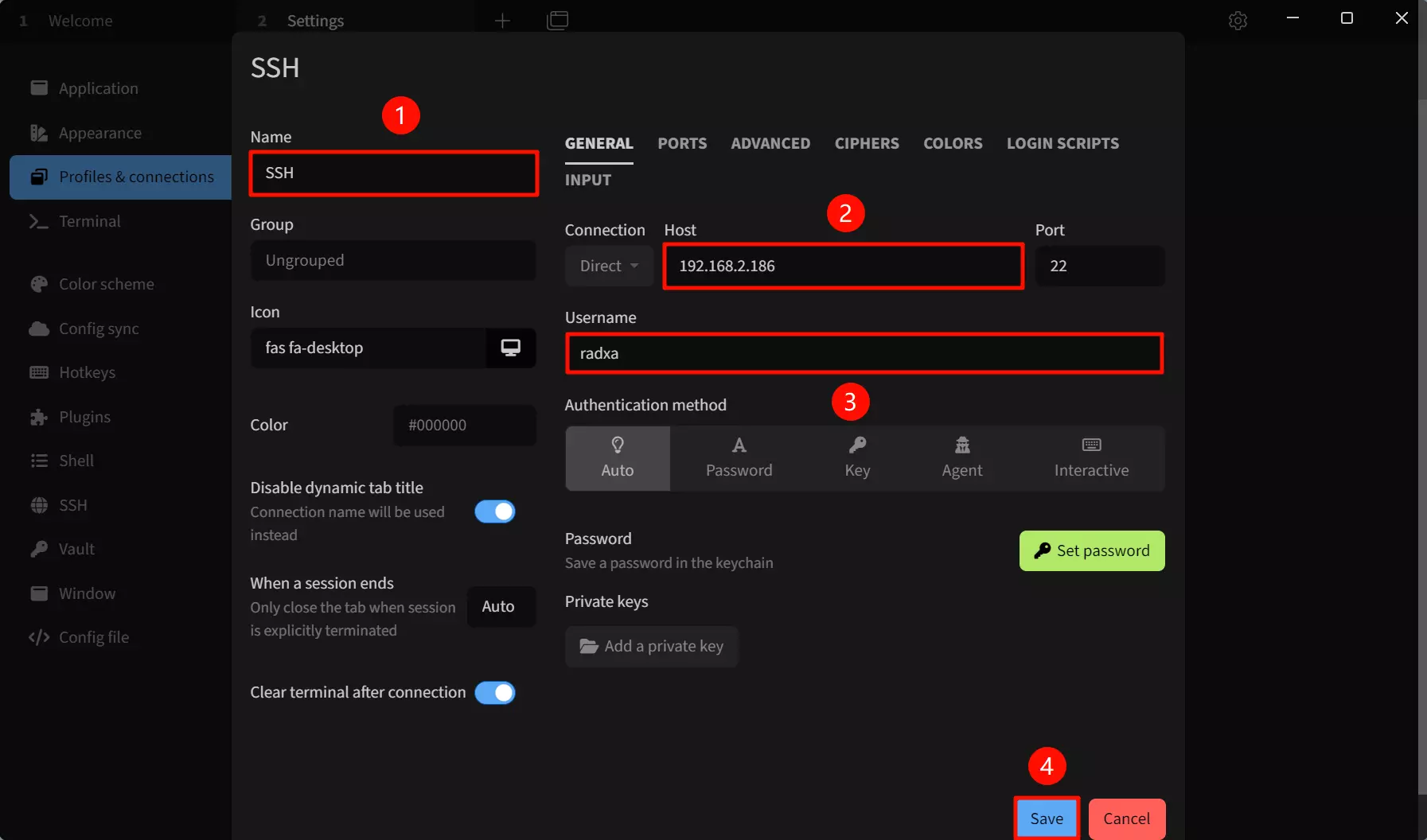 SSH Connection Parameters