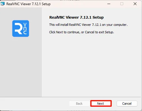 VNC Viewer Installation Welcome Screen