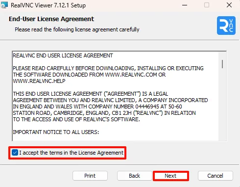 VNC Viewer License Agreement