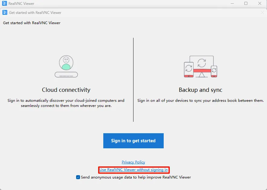 VNC Viewer Login Screen