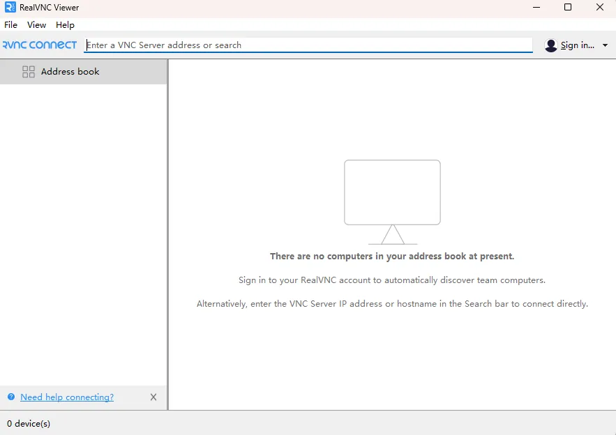 VNC Viewer Main Interface