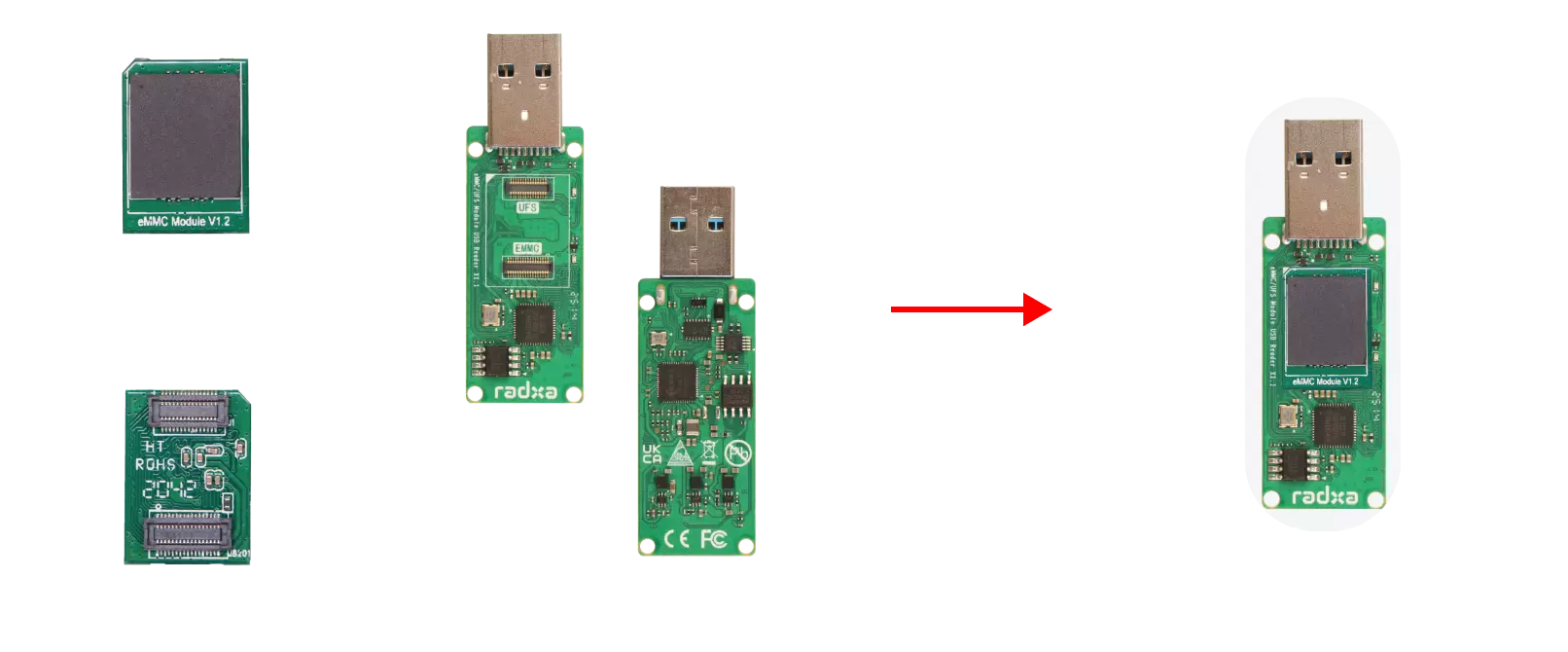 eMMC module installation with reader
