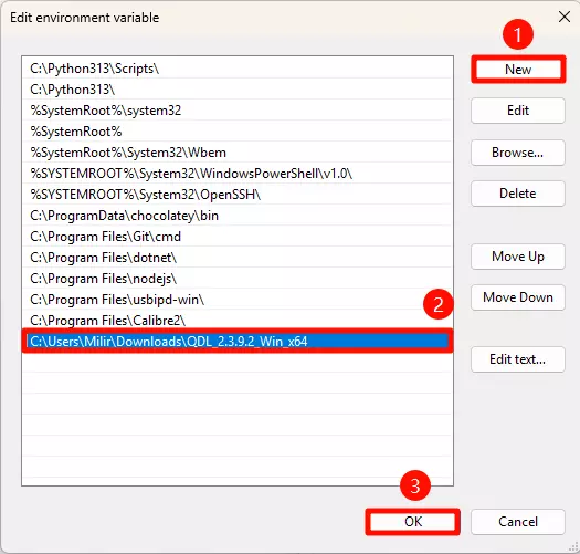 Edit Environment Variable Window