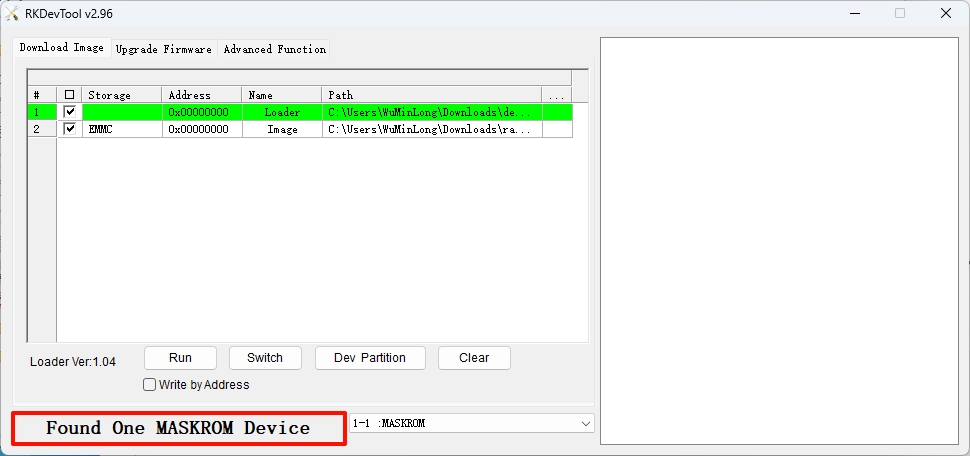 RKDevTool Detecting Maskrom Mode