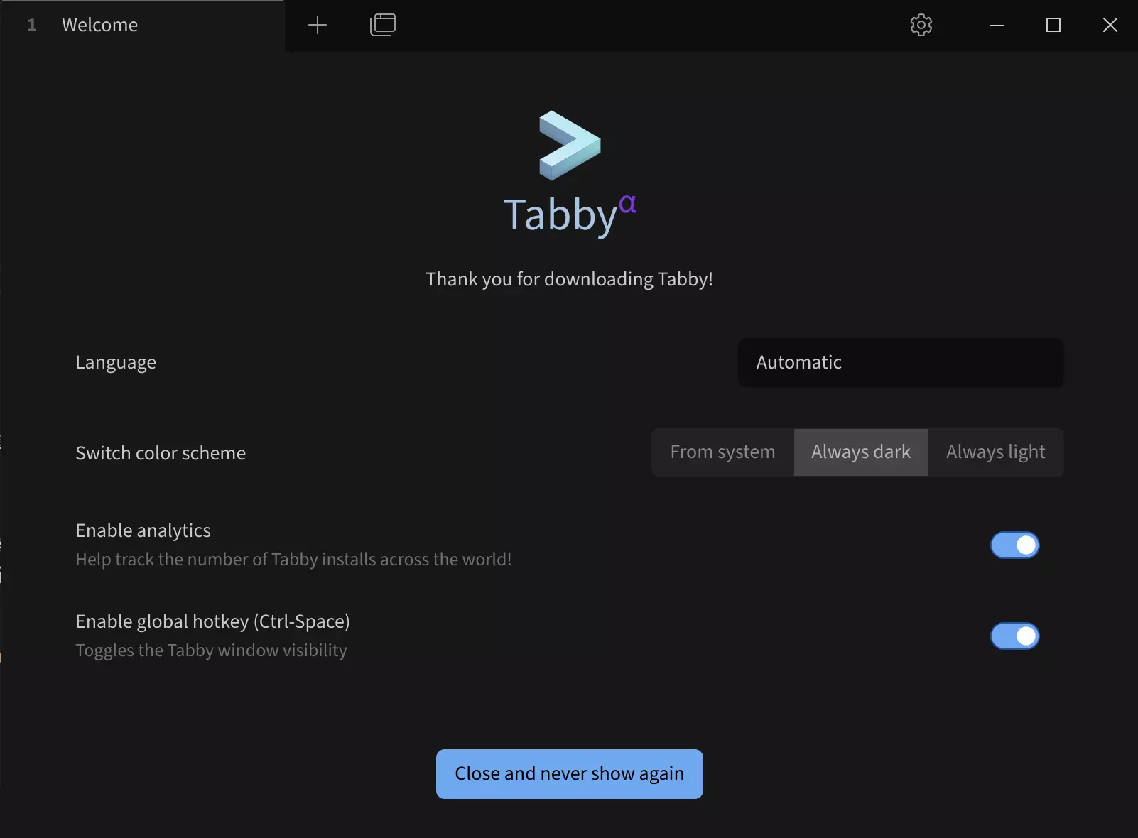 Tabby main interface