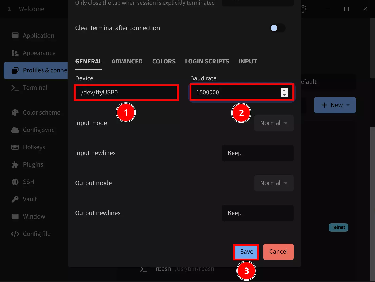 Serial port configuration