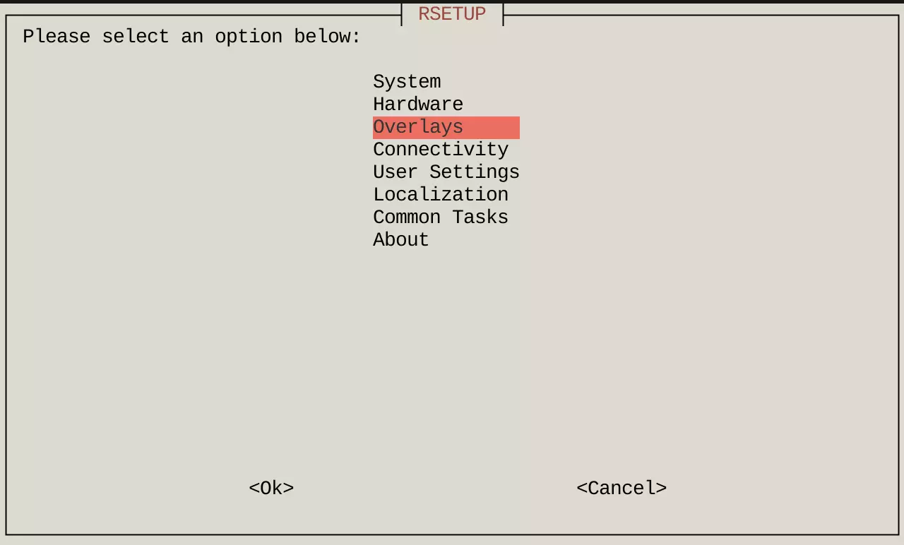 Rsetup Overlays Menu